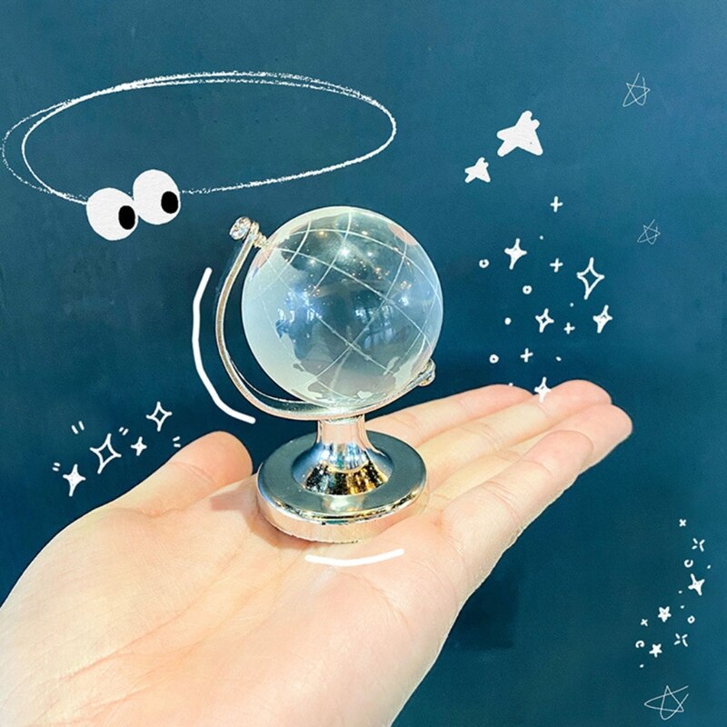 Mini Round Earth Art Crafts Home Office Desk Decoration Crystal Glass Ball World Globe