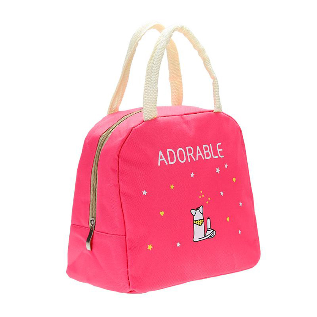 Portable Lunch Bag Cartoon Insulated Lunch Bag Food Pouch Student Insulated Thermal Cooler Bento Lunch Box Tote Bolsa Termica: Pink