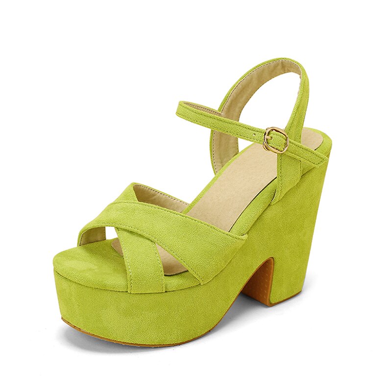 Sandalias de verano con tacón de cuña para mujer, calzado transpirable con plataforma Ultra alta, impermeable, color verde fluorescente: Verde / 38