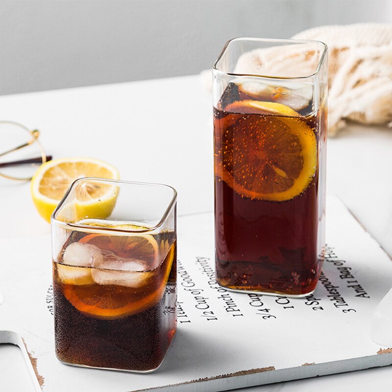 Verre à eau en cristal sans plomb, carré, pour boire du café, du lait, du jus, du whisky, du vin, de la bière, pour Cocktails, 250/390/550ml