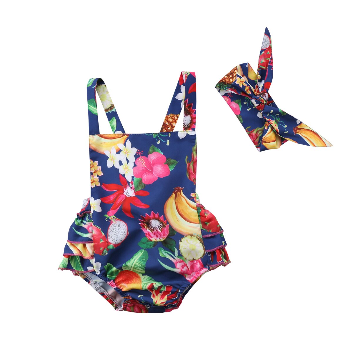 Arrivels Tropical Fruit Newborn Baby Girl Clothes Flower Country Style Jumpsuit Romper Outfits 0-24M