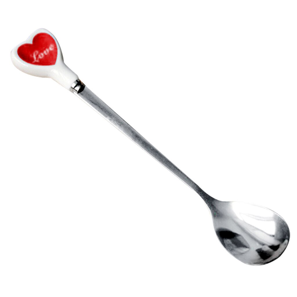 410 Roestvrij Staal Lange Steel Lepel Hartvormige Kleurrijke Lepel Handvat Lepels Bestek Ijs Drinken Gereedschap: Rood