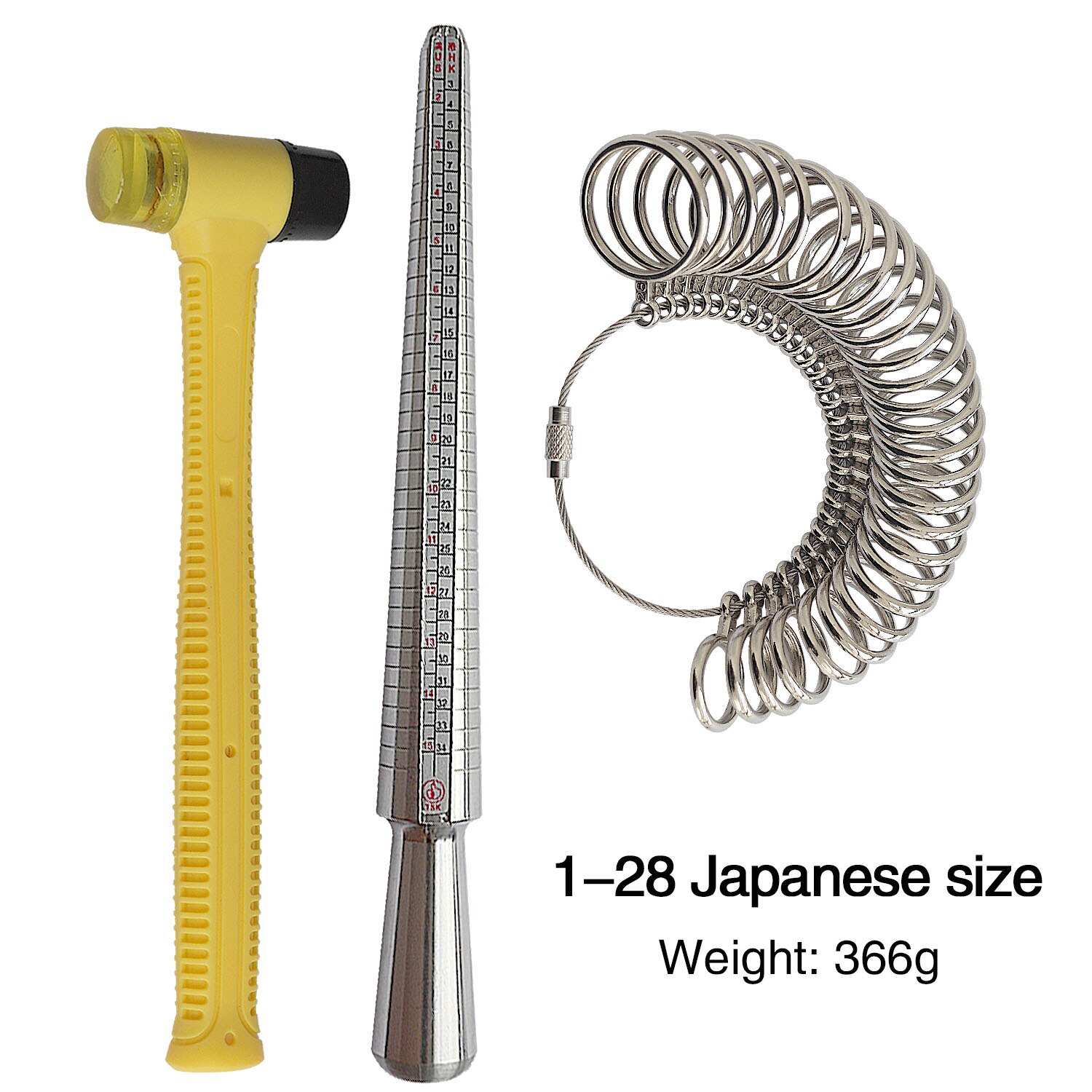 Ring Sizer Measurement Tool Set US, UK,Hong Kong, Japan and Europe Measuring Finger Circumference Measure Finger Size DIY Hammer: 1-28 JAP Size
