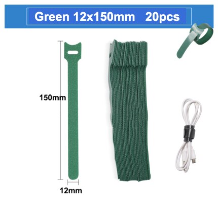 10pcs/Releasable Cable Ties Plastics Hook Loop Fastening Reusable Cable Ties Nylon Loop Wrap Zip Bundle T-type Cable Tie Wire: Green 12x150MM