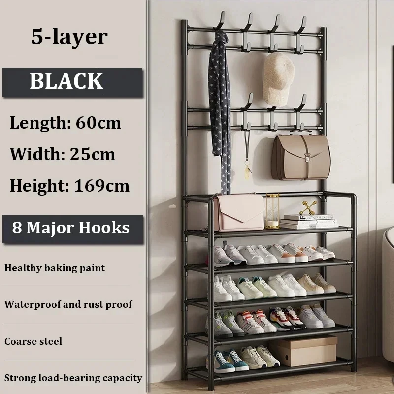 DIY Multi-Layer Shoe Rack And Coat Hanger Storage Organizer For Doorway Hallway Dorm Balcony Home Furniture Shoe Shelf Clothes: Gris claro