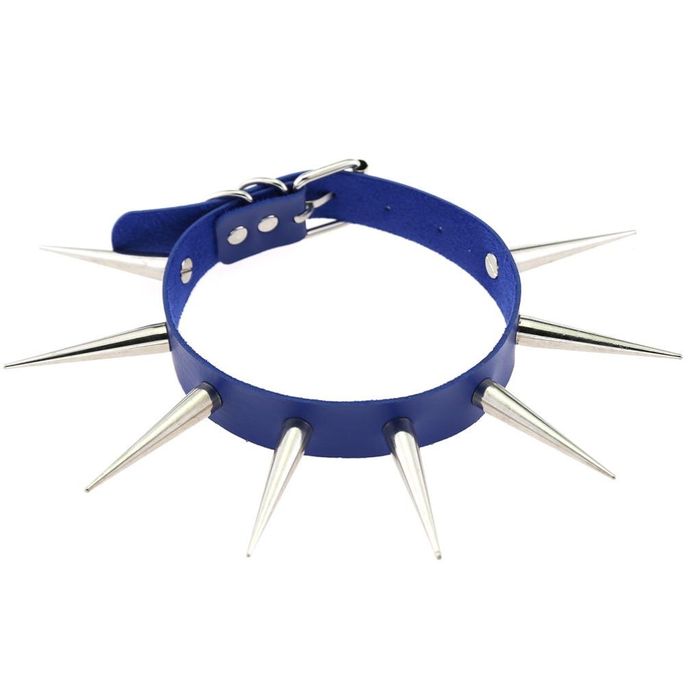 Gothic Versetzt Punk Choker Kragen Mit Lange 5,5 cm Spikes Nieten Handgemachte Chocker Halskette Goth Schmuck: blue