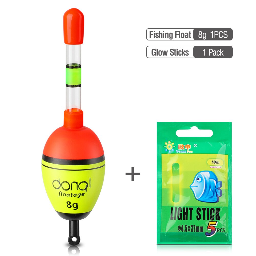 DONQL EVA Night Fishing Float Luminous Glowing Buoy 1pcs Floating Force 5g-50g with Fluorescent Light Stick Fishing Tools: Floating Force 8g