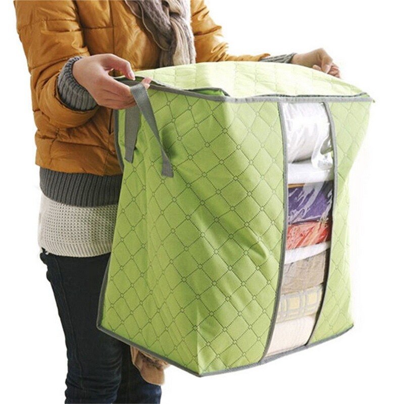 Bolsa de almacenamiento de edredón extragrande, bolsa de almacenamiento de ropa con asas, portátil, a prueba de polvo, no tejida, con cremallera, 60x42x36cm