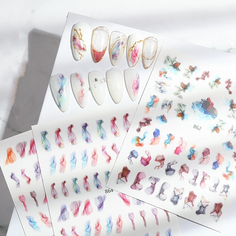 Marmer Bloeiende Stickers Voor Nagels Manicure Japanse Kleur Stiksels Nails Art Stickers Plakband Nail Decoratie