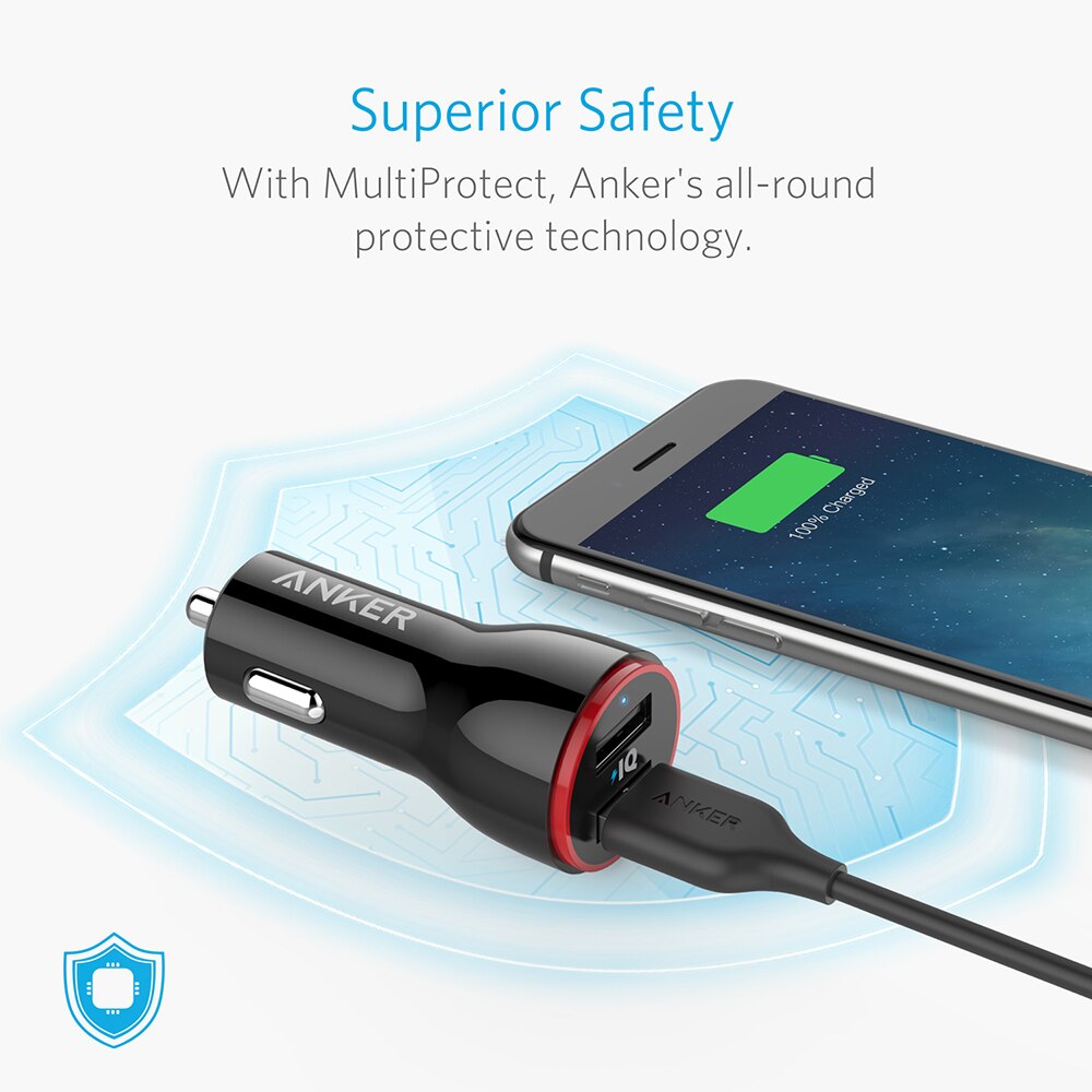 Anker 24W Dual Usb Autolader Powerdrive 2 Voor Iphone; Samsung Galaxy; Lg G4 / G5; google Nexus; Ios En Android-apparaten