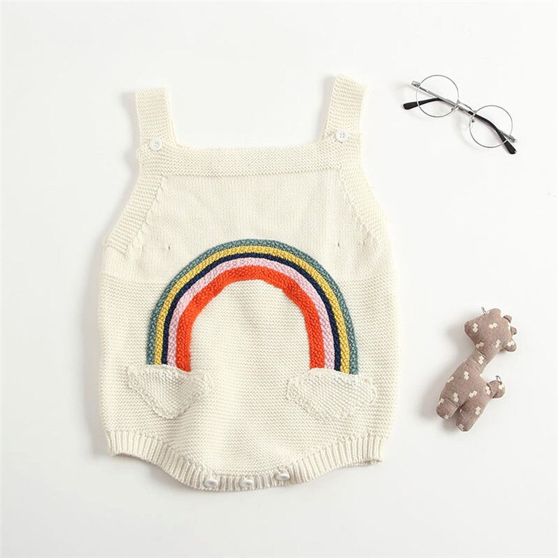 0-24M Newborn Kid Baby Boy Girl Winter Warm Clothing Knitted Bodysuit Rainbow print Sweater Cute Sweet Body Knitwear Outfit