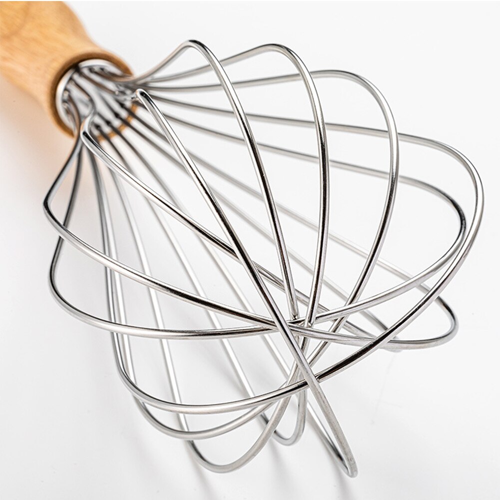 Hand Whisk Cooking Baking Restaurant Easy Clean Wooden Handle Beater Home Kitchen Stirring Stainless Steel Manual Blender