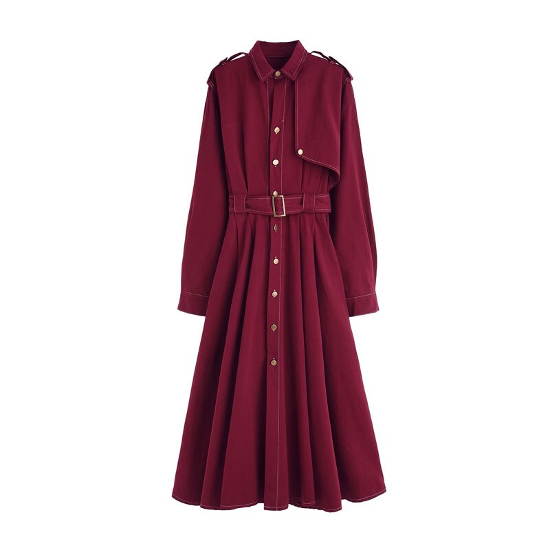 herbst Frauen Lange Kleid Drehen Unten Langarm Frauen lässig max Kleid Mit Gürtel Graben Stil Frauen Kleid Vestidos