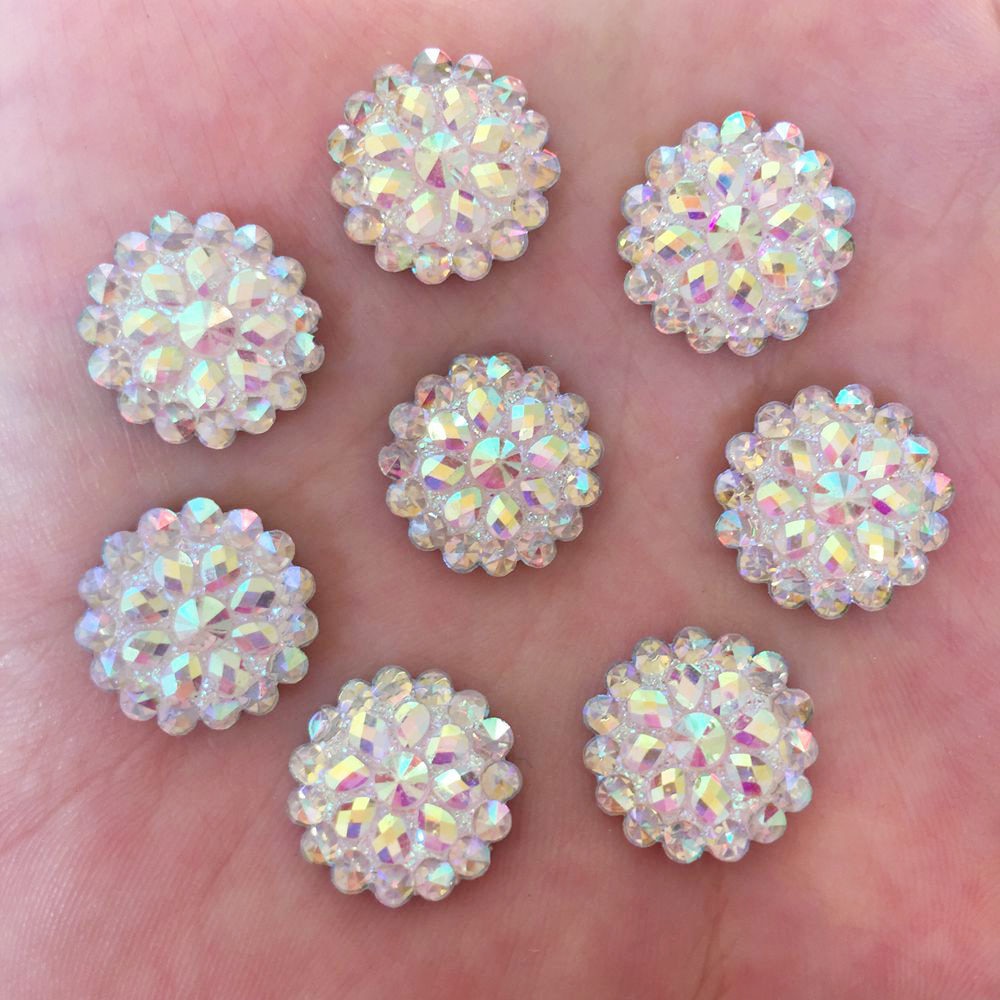 Wit 20 pcs 14mm AB Resin Shiny Ronde Plaksteen Rhinestone Plakboek Wedding DIY Hars Ornamenten PF349