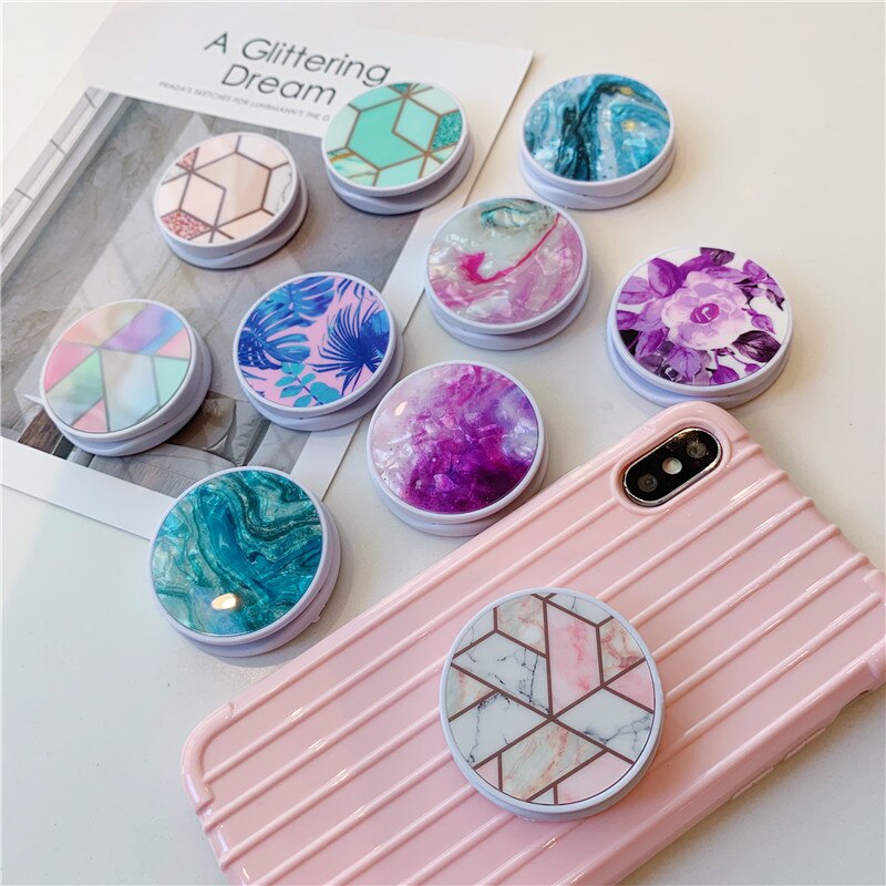 Abstracte Marmer Opvouwbare Stand Houder Voor Mobiele Telefoon Voor iphone XS Max Pad Voor Huawei Voor Samsung Leuke Grip Krimp beugel