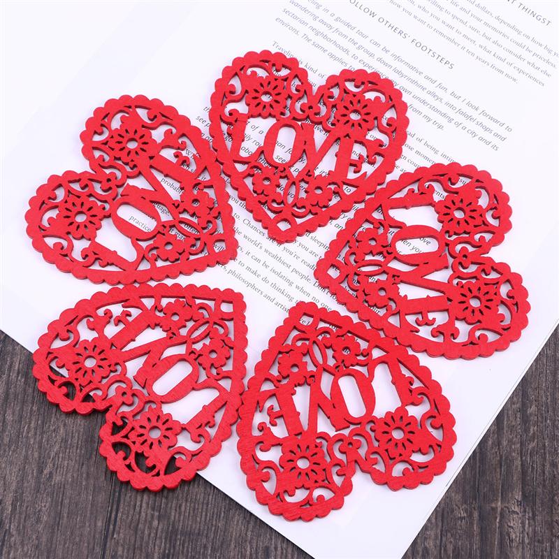Figuras decorativas de corazón de madera, 10 Uds., figura de corazón recortable, DIY, discos colgantes, rodajas, ornamento, colgante para de boda, álbum de recortes