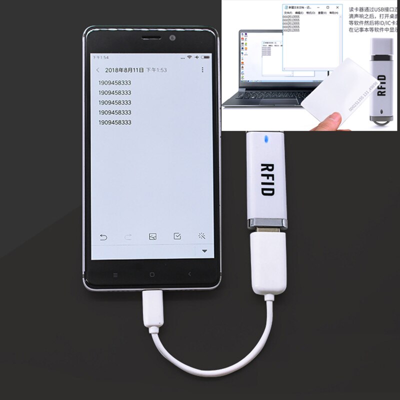 Portable MINI USB RFID IC ID Card Reader 125KHz TK4100 Chip Proximity 13.56MHz S50 S70 NFC Tag Scanner Play and Plug White