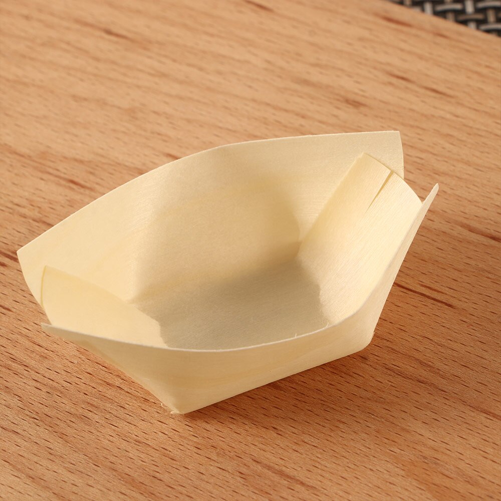 50 Pcs Pine Wood Serving Boat Disposable Food Tray For Home Catering Tool Home Supplies Baking Accessories