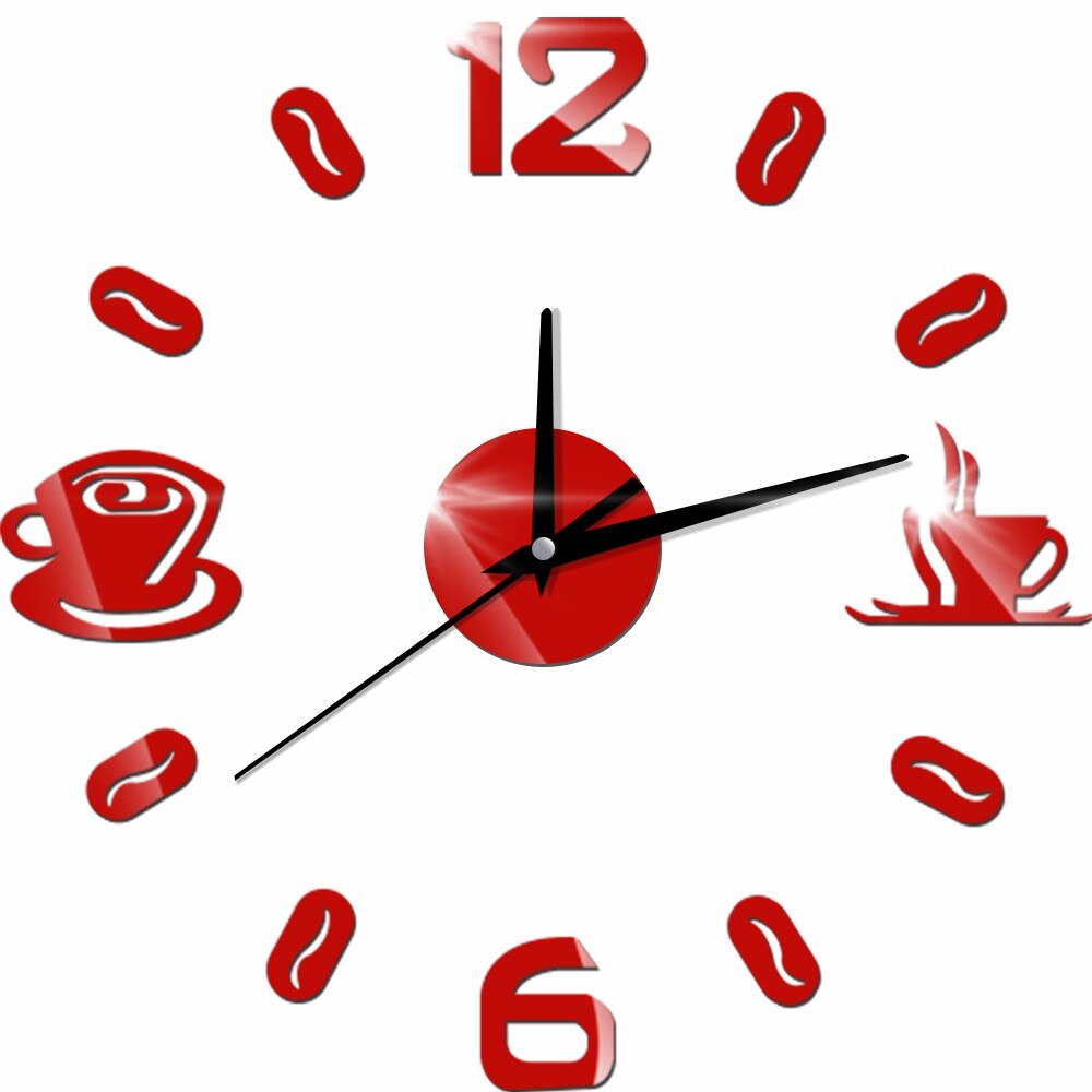3d diy digitalt nummer kaffe cupacryl ur selvadhærende kvarts ikke-tickende vægur køkkenindretning: Rød
