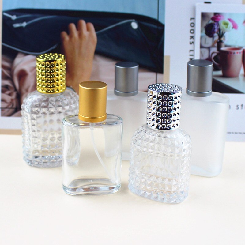 30ml 50ml 100ml Clear Glass Spray Bottle Frosted Square Glass Perfume Bottle Cosmetic Packaging Bottle Vials