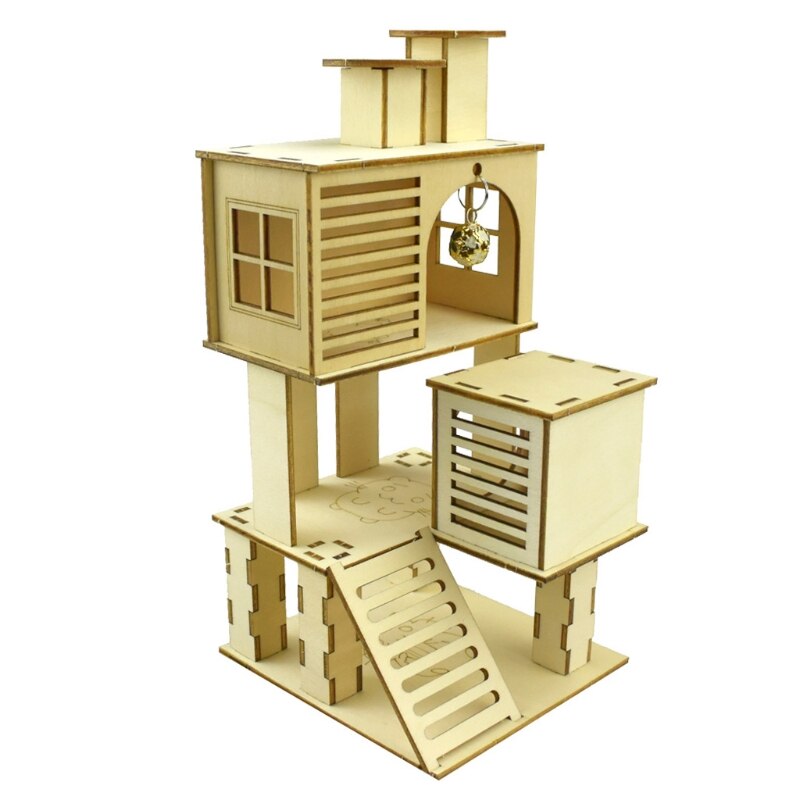 Hamster Holz Villa Haus Klettern Spielzeug Versteck Verschachtelung Lebensraum für Chinchillas Guinea Schweine Kleine Tiere 5 Arten