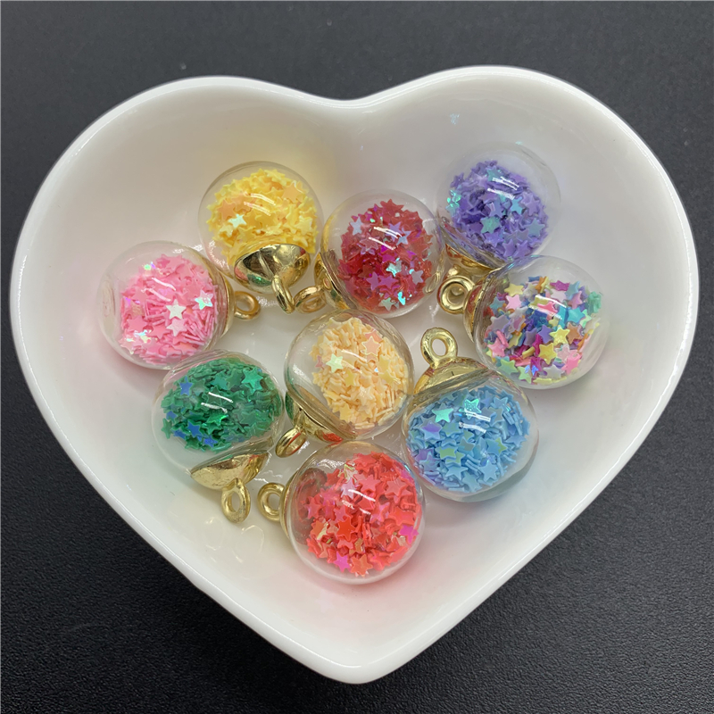 5pcs/Lot 16mm Mini Glass Bottles With Star Sequin Charms Pendant Beads For Jewelry Making DIY Earring Charms