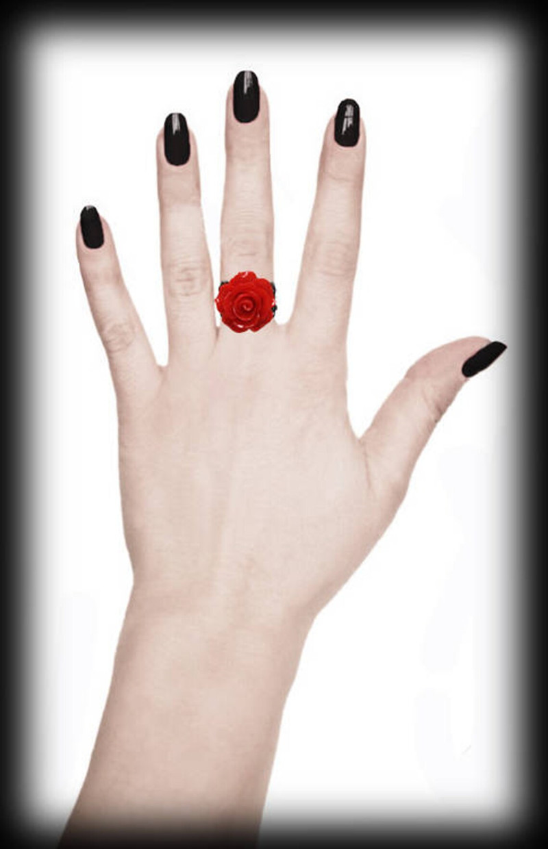 Anillo victoriano gótico de Rosa Negra, anillo de filigrana ajustable, joyería victoriana gótica, joyería alternativa, romántico de San Valentín: red