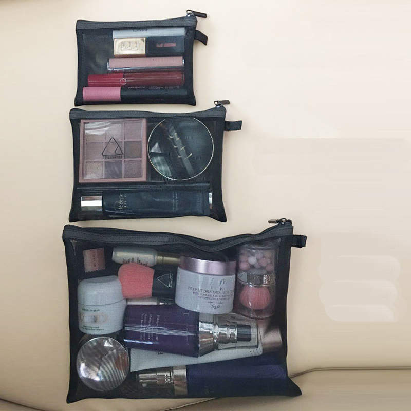 Makeup Bags Women Transparent Mesh Balck Cosmetics Case Cosmetic Brushes Tools Storage Bag Travel Toiletry Organizer Pouch