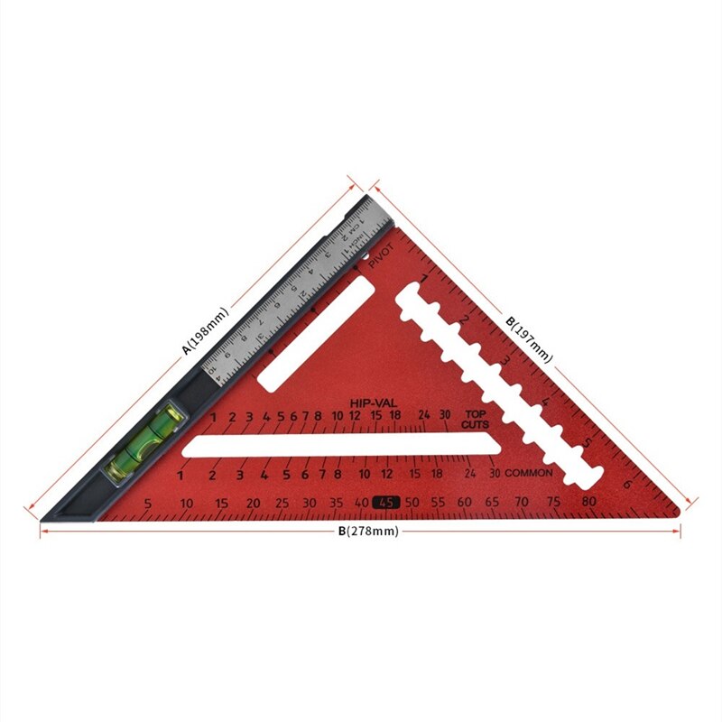 7 Inch Aluminium Driehoek Heerser Afneembare Haakse Heerser Verstelbare Hoek Gradenboog Houtbewerking Vierkante Meten Heerser: Red