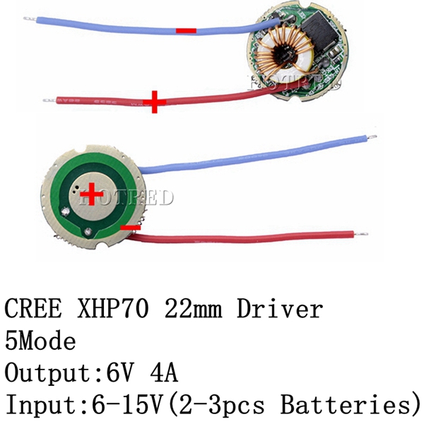 Cree XLamp XHP70 XHP70.2 6V LED Driver 22MM DC6V-15V 1mode/5mode Input 6-15V Output For 6V XHP70 LED Light Lamp: 22mm 4A 5Mode