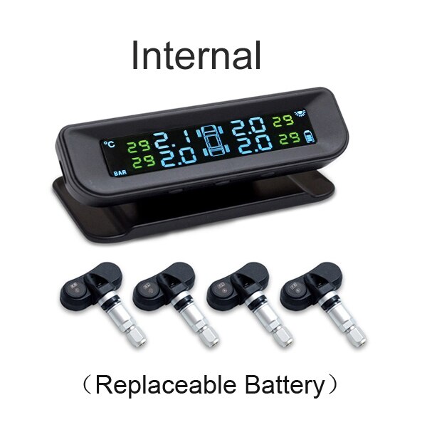 Visture Solar TPMS Monitor de alarma de presión de neumáticos, sistema de presión de neumáticos, Monitor de presión de neumáticos, Sensor interno externo Q01W Q01N S05N: Q01N Internal