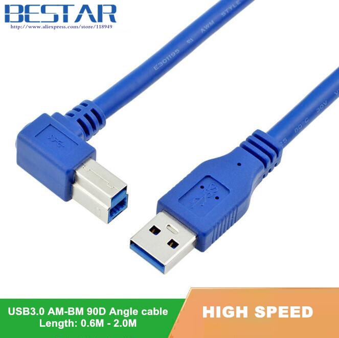 90 Graden Haaks USB 3.0 A male AM USB 3.0 B Type mannelijke BM USB3.0 Kabel 0.6 m 1 m 1.8 m 2FT 3FT 6FT Voor printer scanner HDD