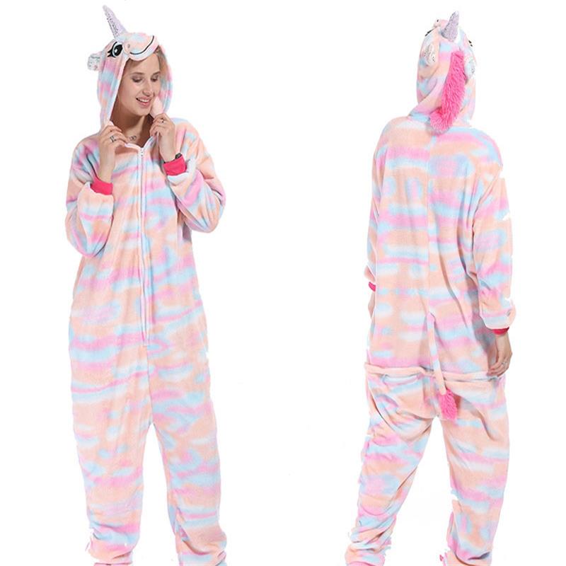 Traje de pijama de Invierno para mujer, Mono de Animal adulto, Kigurumi de dibujos animados de unicornio dorado, Pijamas de franela: brilliant unicorn / XL