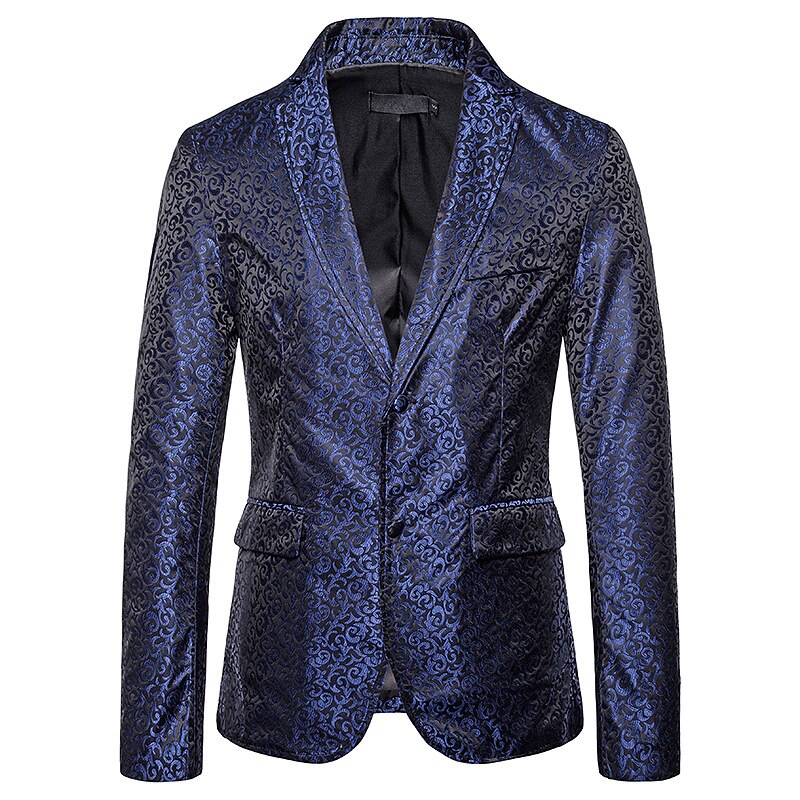 Hommes noir Paisley Blazer veste de simple boutonnage Blazer robe formelle Blazer scène Costume Homme