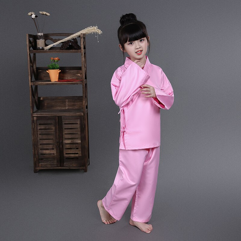 Girls Classical Traditional Costume White and Pink Ancient Pajamas Suit Han Tang Dynasties Chinese Hanfu Clothes Tops + Pants