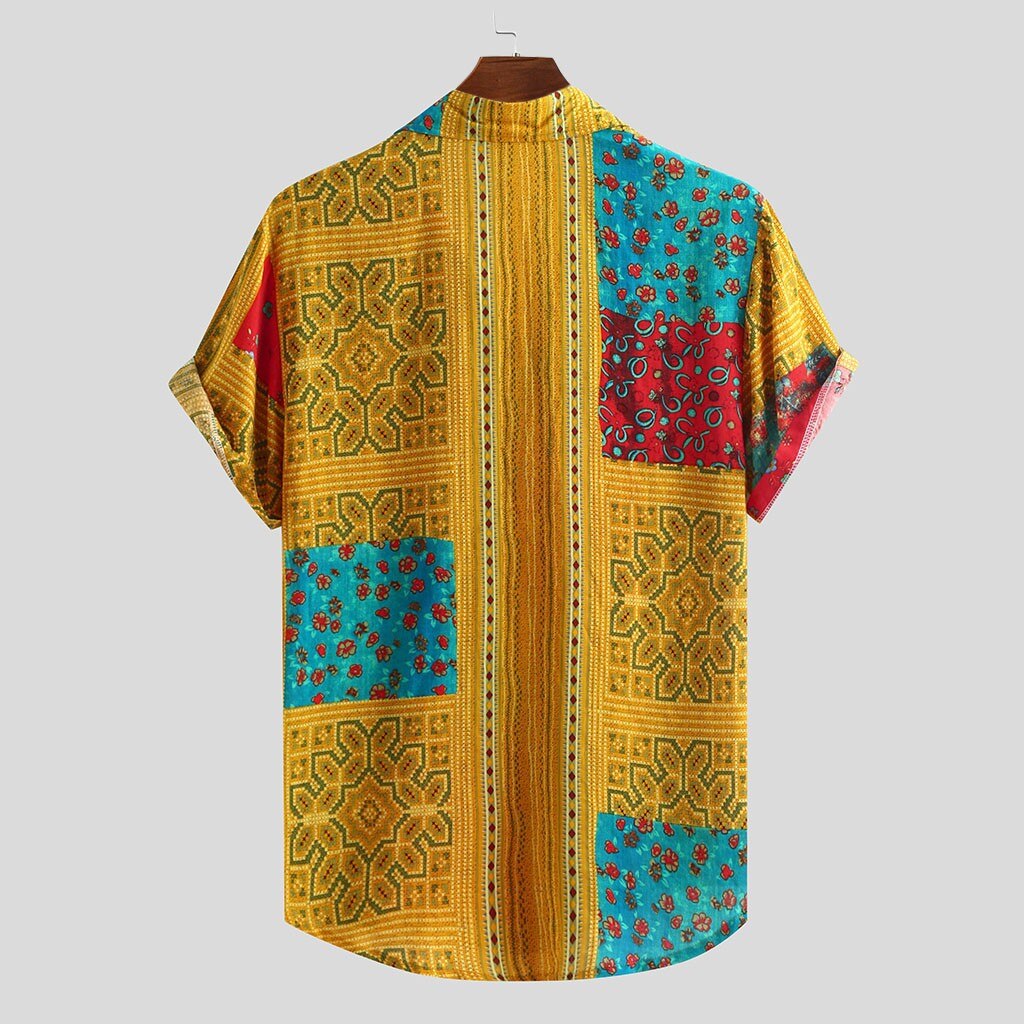 Skjortor m -3xl plus size herr färgglada tryckta sommar kortärmade lösa knappar fritidsskjortblus 3 färg dagligt slitage