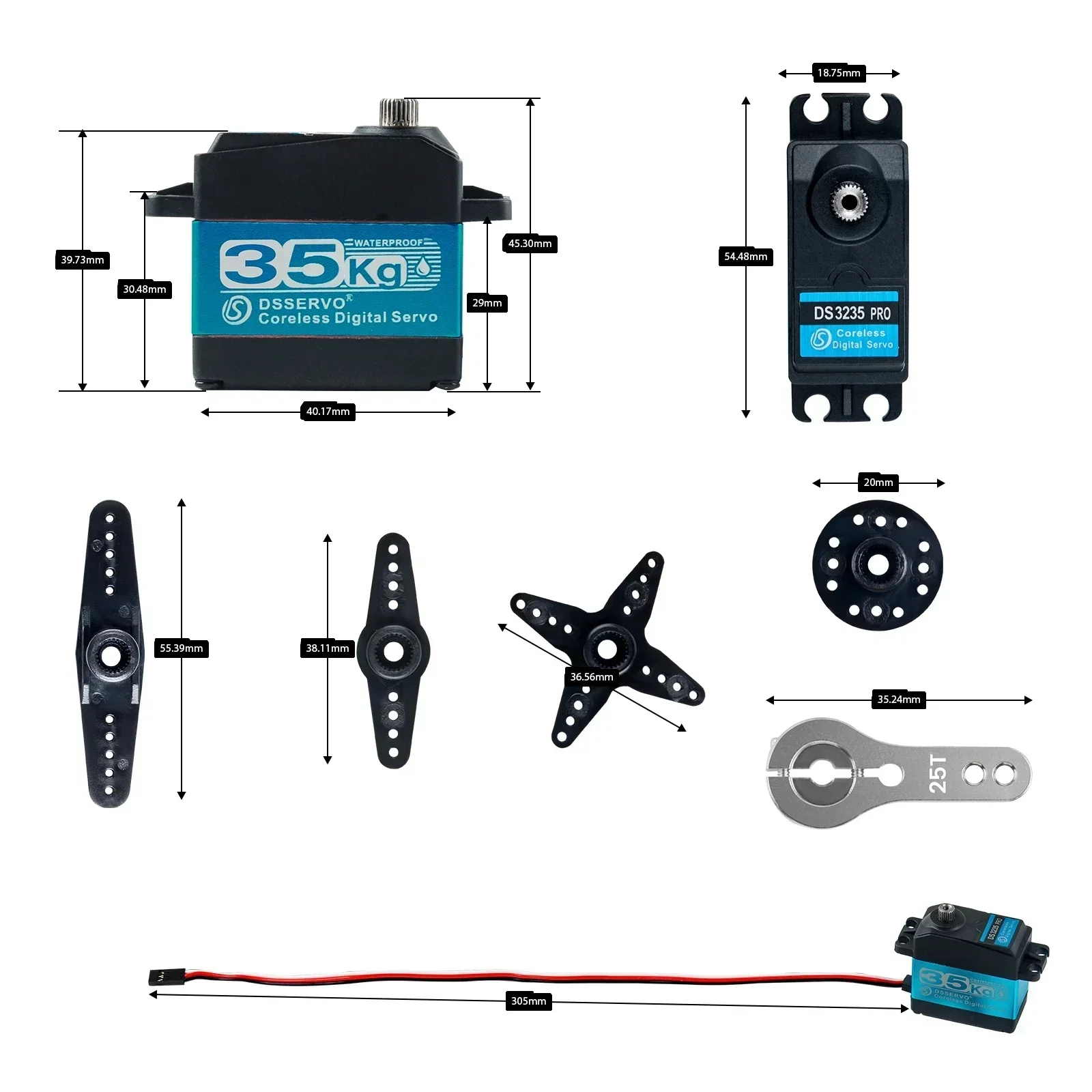 Servo Digital DS3235 PRO de 35kg, motor sin núcleo de 180/270 grados con servos de brazo Servo de 25T para Robot