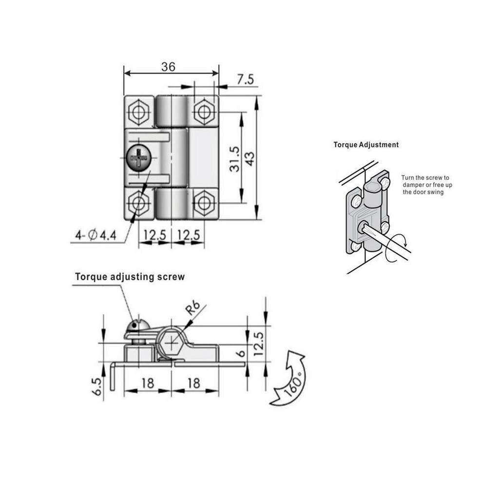 Remplace Southco E6-10-301-20, 4 Trous Charnière Réglable En Plastique Noir