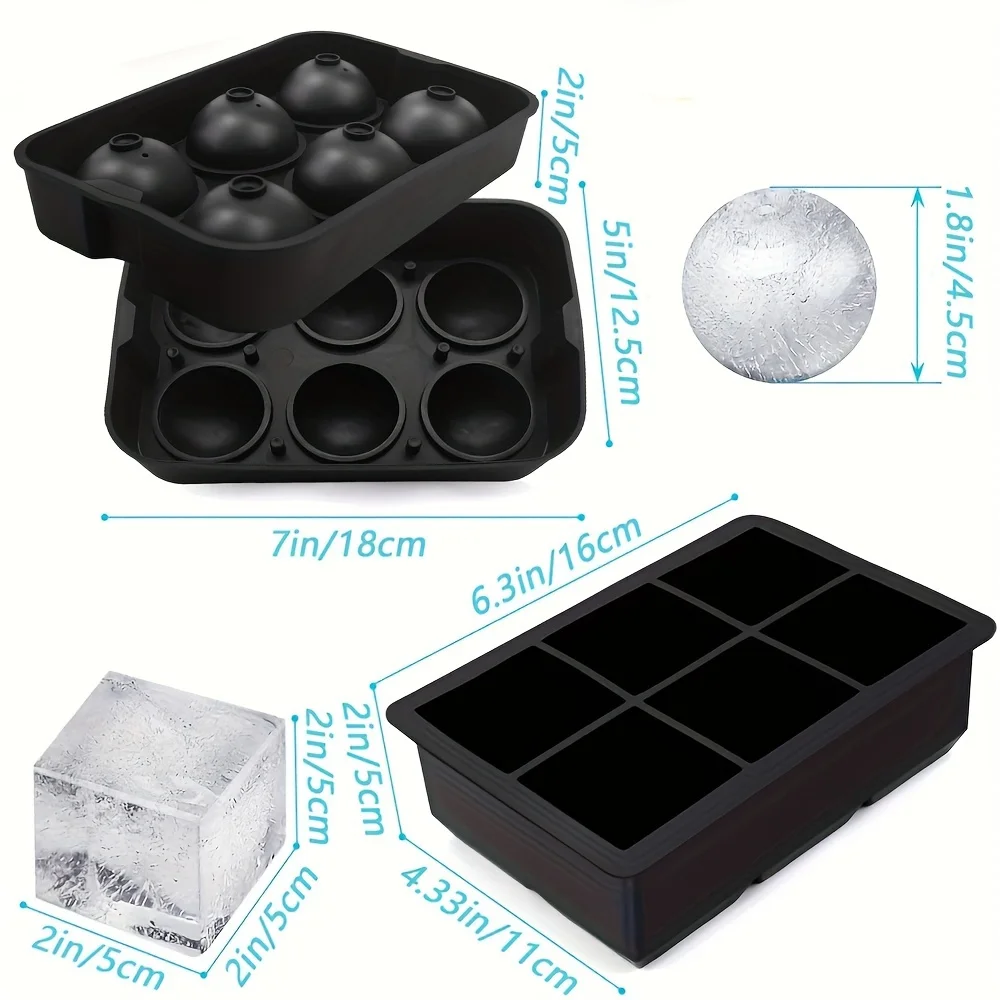 Vassoio per stampi per cubetti di ghiaccio in silicone a 6 griglie Vassoio per stampi per cubetti di ghiaccio fai-da-te Strumenti creativi per bicchieri perfetti per congelatore, cocktail