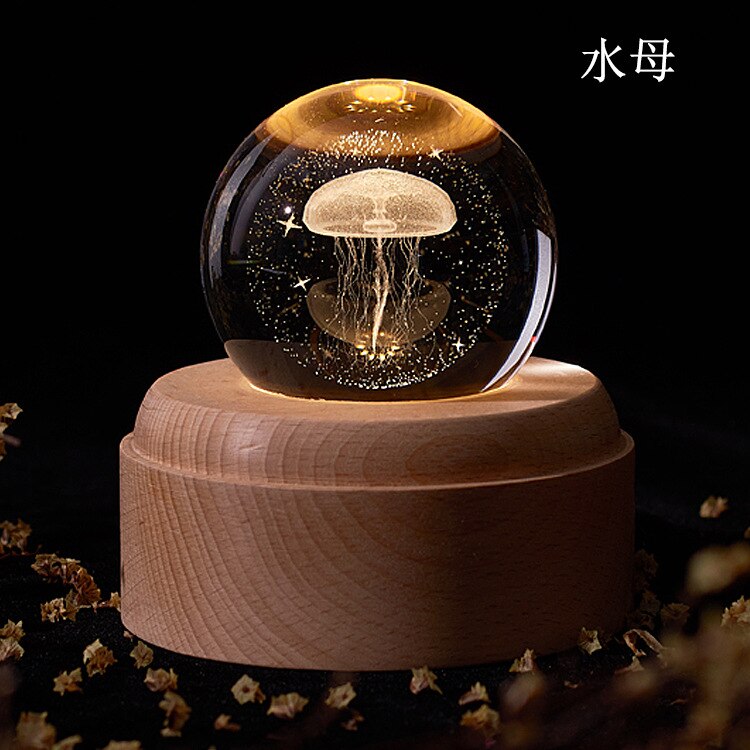 Music Box Crystal Ball Snow Globe Glass Lights Universe Moon Galaxy Earth Globe Crafts Home Desktop Decor for Valentine's Day: Jellyfish Globe