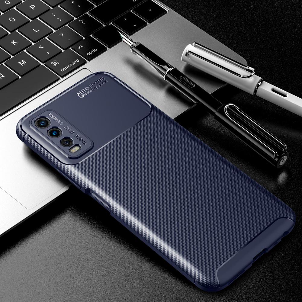 Case Voor Vivo Y20 Luxe Carbon Fiber Shockproof Soft Tpu Armor Case Voor Vivo Y20i Y20S Y11S Y12S: Vivo Y20i  Y11S Y12S / Navy Blue