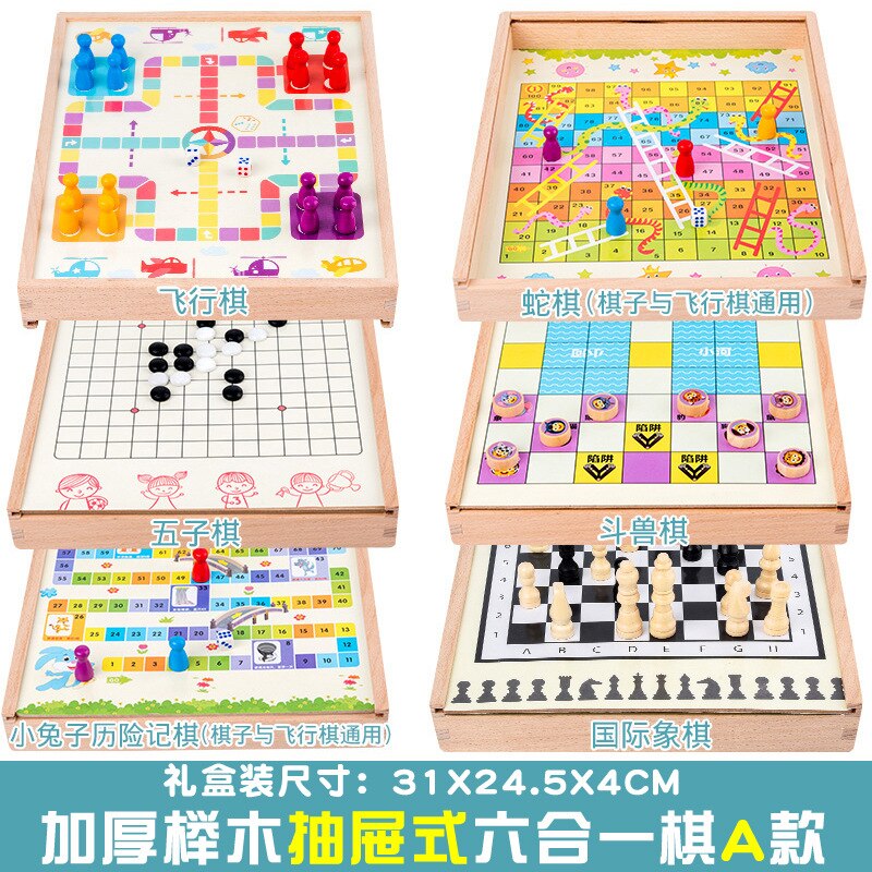 Kinderen Jongens Meisjes Vliegende Schaken Checkers Houten Multifunctionele Spel Schaken Backgammon Schaken Arena Schaken Puzzel Speelgoed Baby: 7