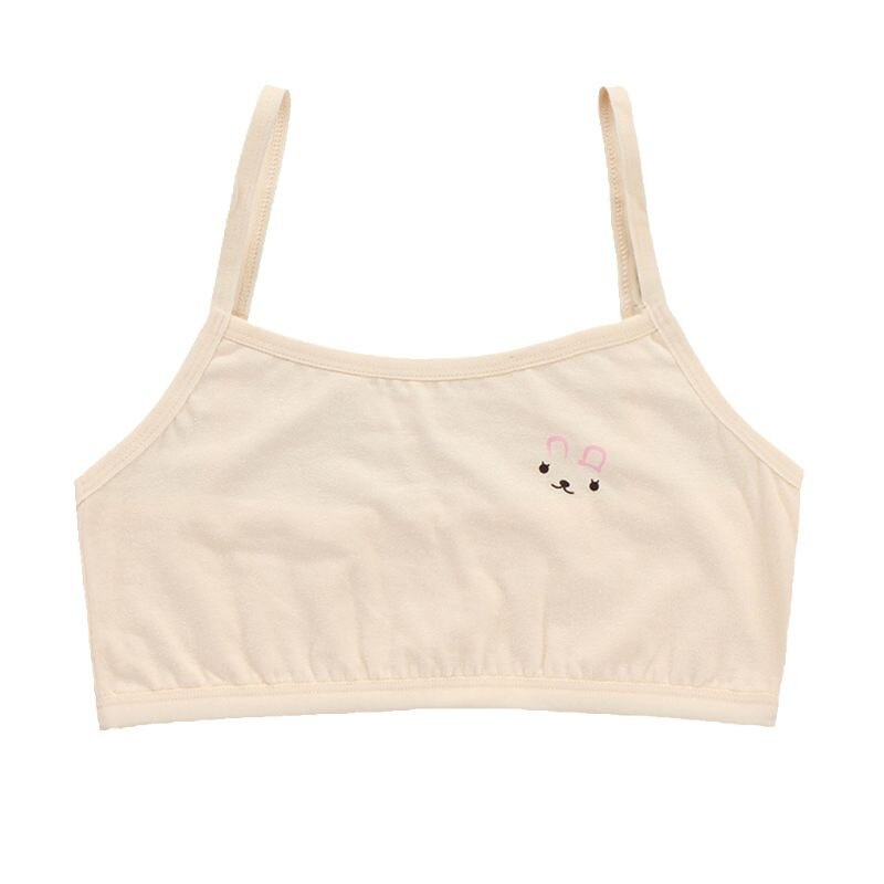 Tiener Puberteit Meisjes Effen Kleur Dubbele Laag Ondergoed Beha Spaghetti Band Leuke Cartoon Konijn Bralette Zomer Basic Crop Top: 3