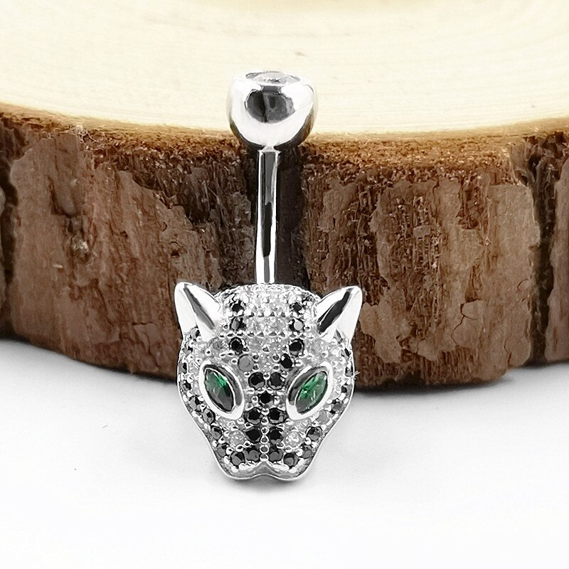 HelloLook 925 Sterling Silber Leopard Kopf Körper Schmuck Bauchnabel Ring Verhindern Allergie Nickel Freies Körper durchbohren