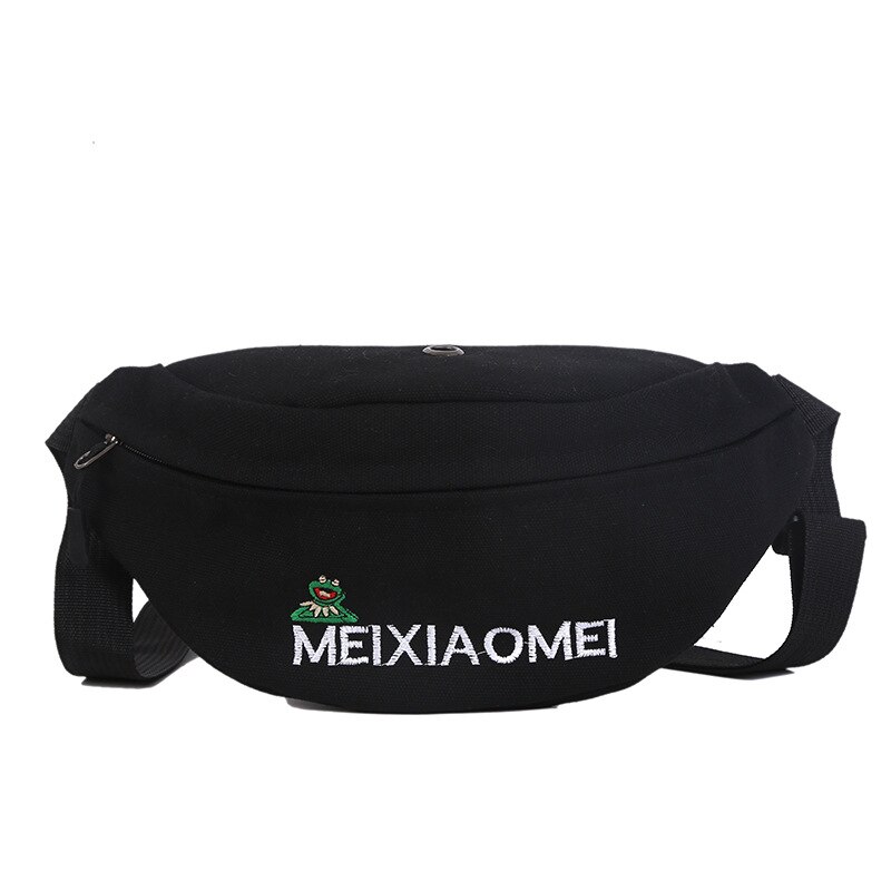 Kvinde talje taske fanny pack kvinder bælte tasker trend bryst packs banan tasker lærred materiale hip hop pakke bum nyre taske: Sort