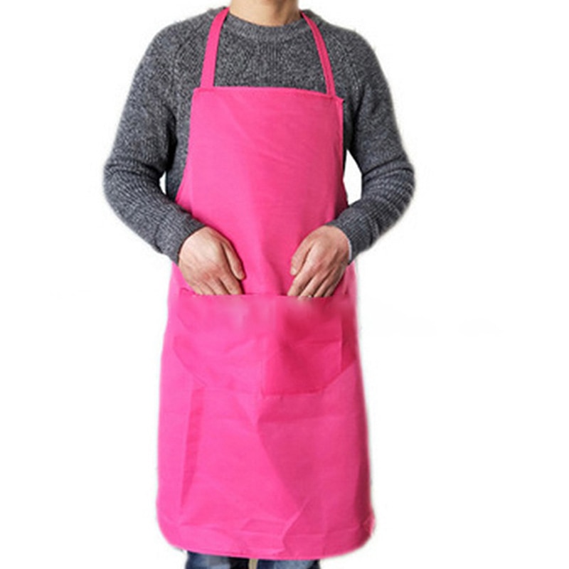 Waterproof Apron for Women With Pockets Solid Color Kitchen Restaurant Cooking Shop Art Work Apron Korean Waiter Aprons: Rose Red