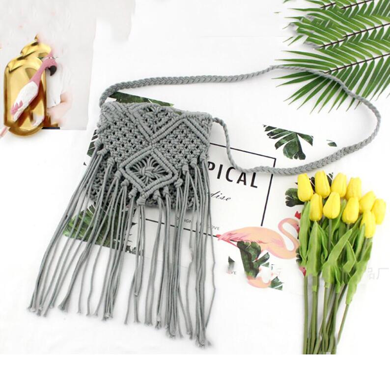 Neue Stroh Tasche Böhmischen Quaste Strand Tasche Frauen Häkeln Fransen Crossbody Ultraleicht Schulter Tasche Frauen Kleine Bolsos Feminina: Gray