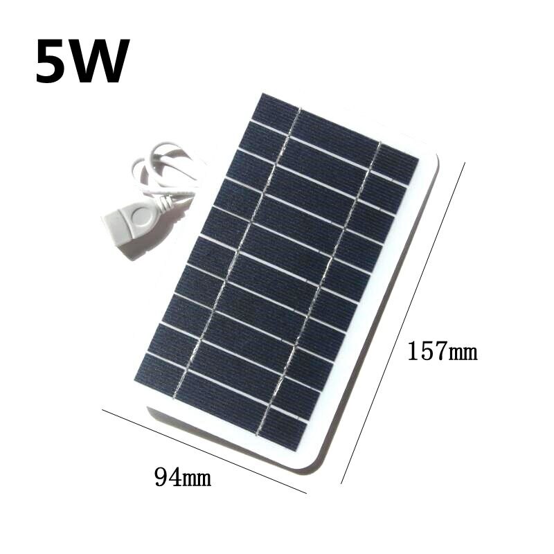 USB Solar Panel Outdoor 5W 5V Portable Solar Charger Pane Climbing Fast Charger Polysilicon Travel DIY Solar Charger Generator: 5W White