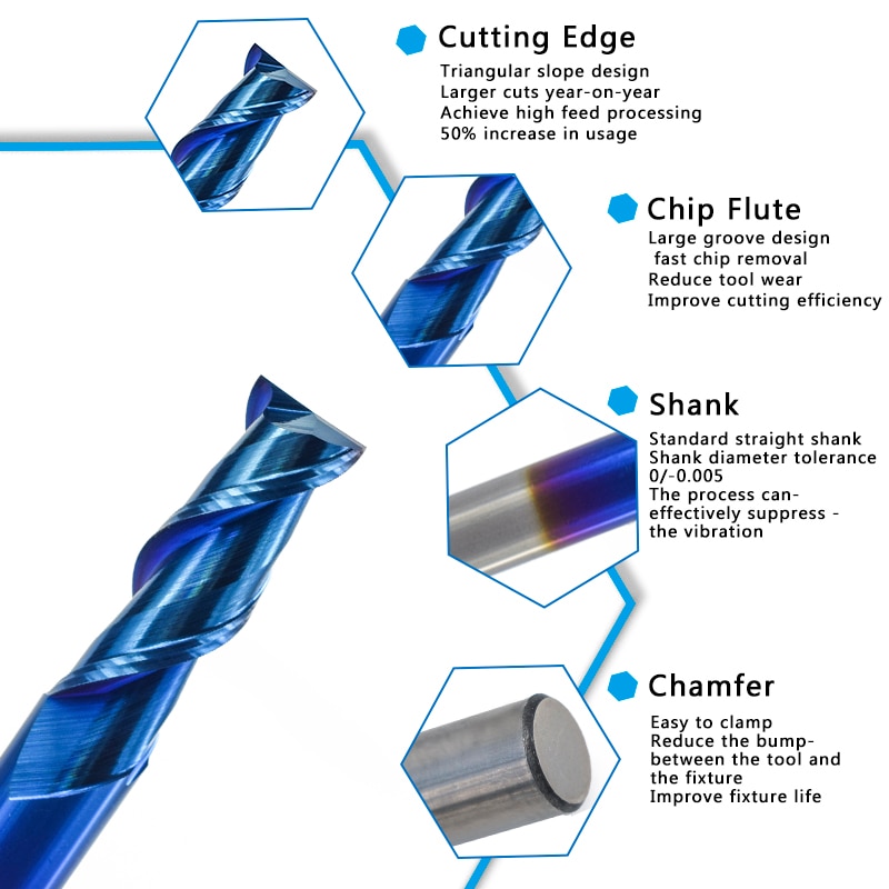 XCAN 1pc 1-12mm Nano bleu revêtement 2 flûte fraise en bout plat 50 degrés carbure fraise en bout CNC routeur fraise en bout