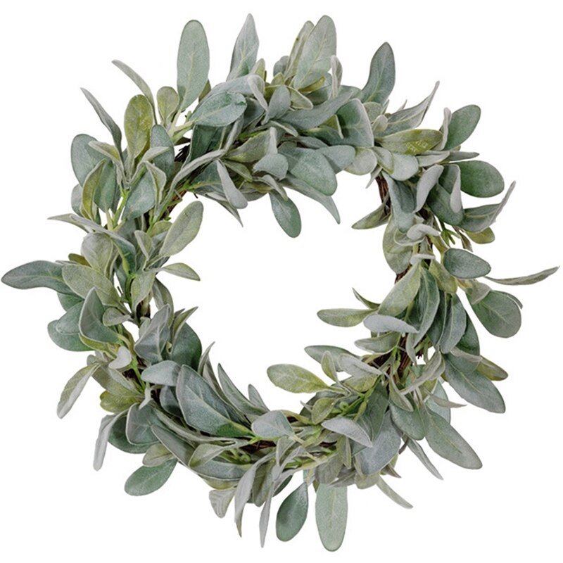 Spring Flocked Lambs Ear Wreath,Year Round Everyday Foliage Wreath on Grapevine Base with Greenery Leaves for Front Door: Default Title